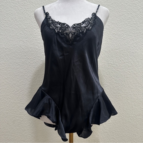 Vintage 1980s LUCIE ANN II Satin Teddy Bodysuit Embroidered Slip Sexy Lingerie L - Picture 1 of 6